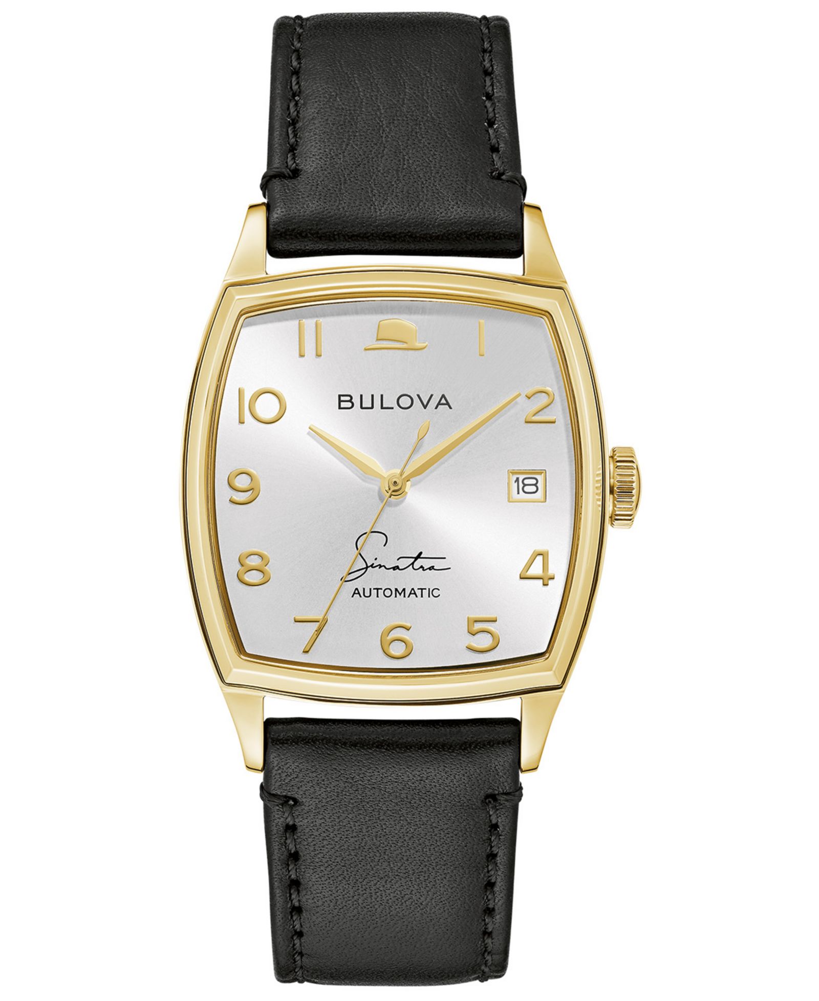 Bulova Мужские часы Frank Sinatra Automatic с черным кожаным ремешком 45x33.5mm