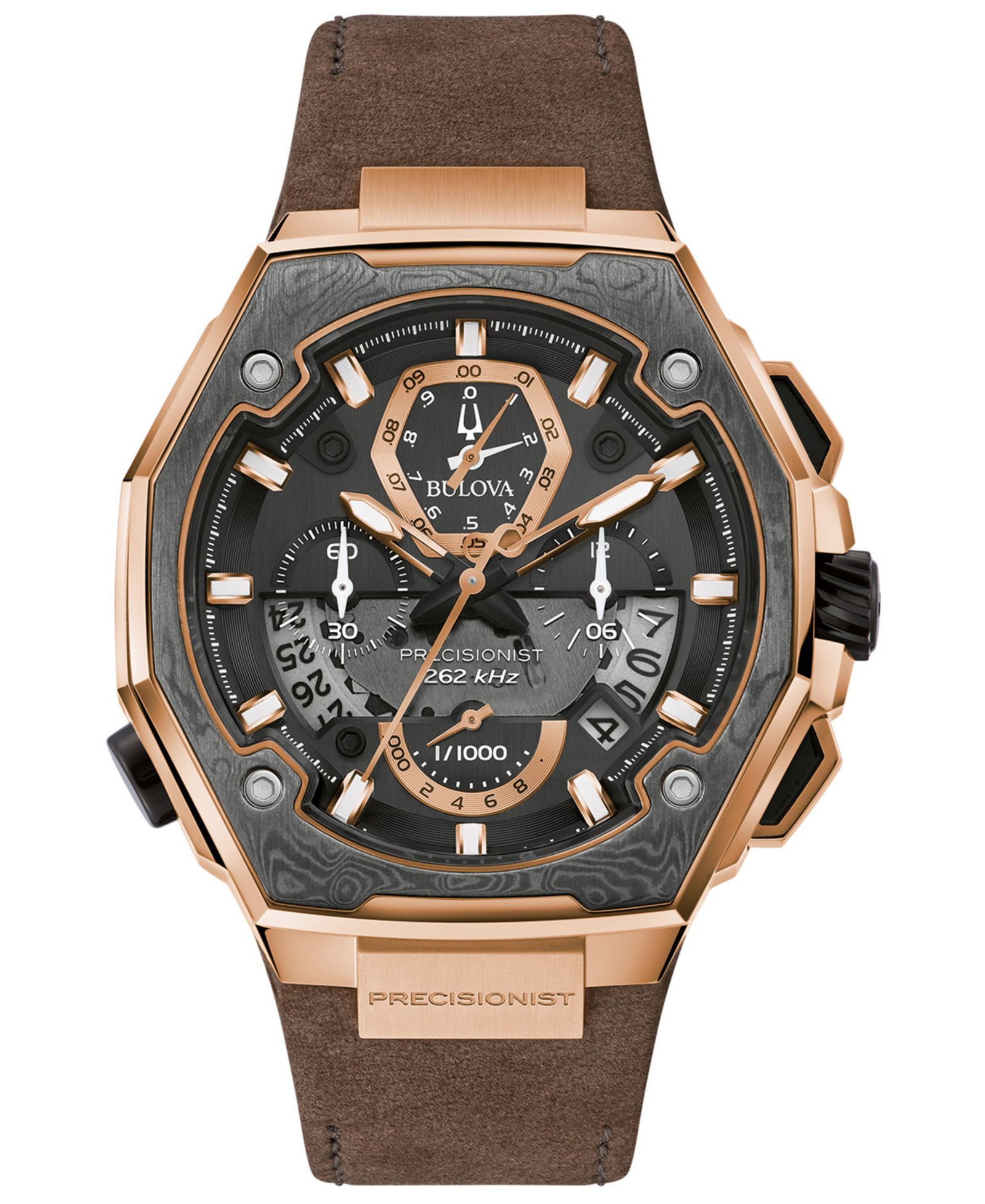 Bulova Men's Precisionist Brown Leather Strap Watch 44.7x46.8mm - A Special Edition