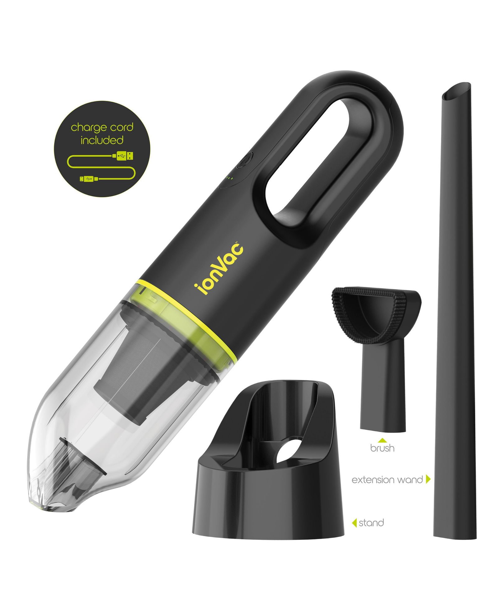 Ручной пылесос Tzumi ionvac, Беспроводной с USB-зарядкой и насадками