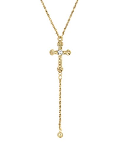 2028 14k Gold-Tone Crystal Accent Cross 15" Adjustable Y-Necklace