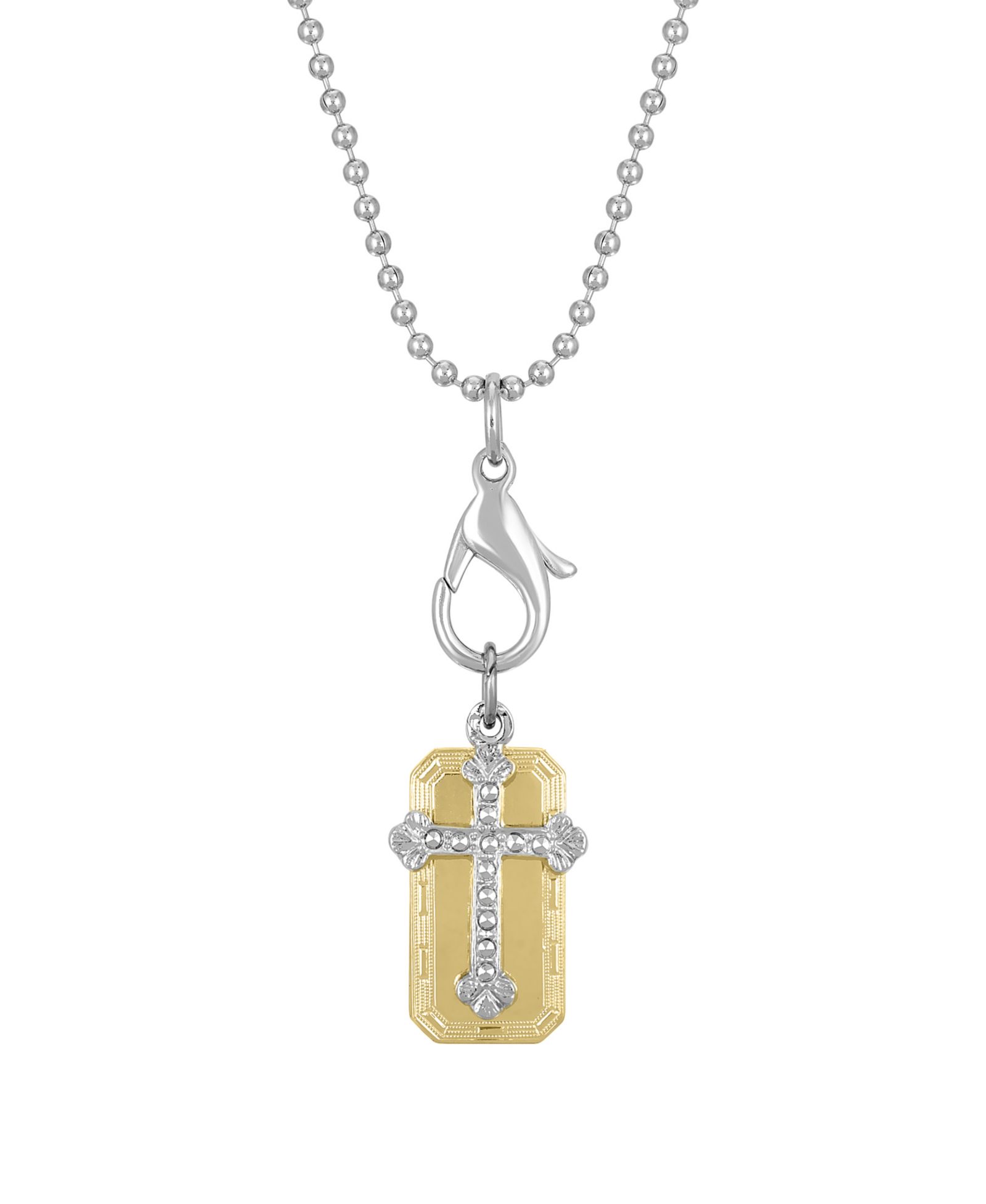 2028 ожерелье с подвеской Cross Charm Crystal 16" регулируемое Silver-Tone и Gold-Tone
