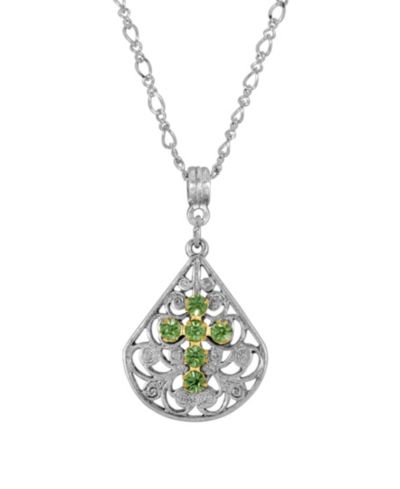 Подвеска 2028 Pewter Fan Light Green Crystal Cross, регулируемая, 16"