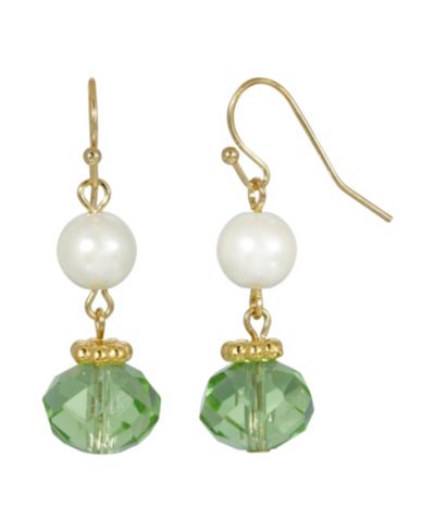 2028 Gold-Tone Green Imitation Pearl Bead Drop Earring