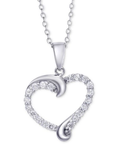 Macy's колье с подвеской Diamond Swirl Heart Sterling Silver