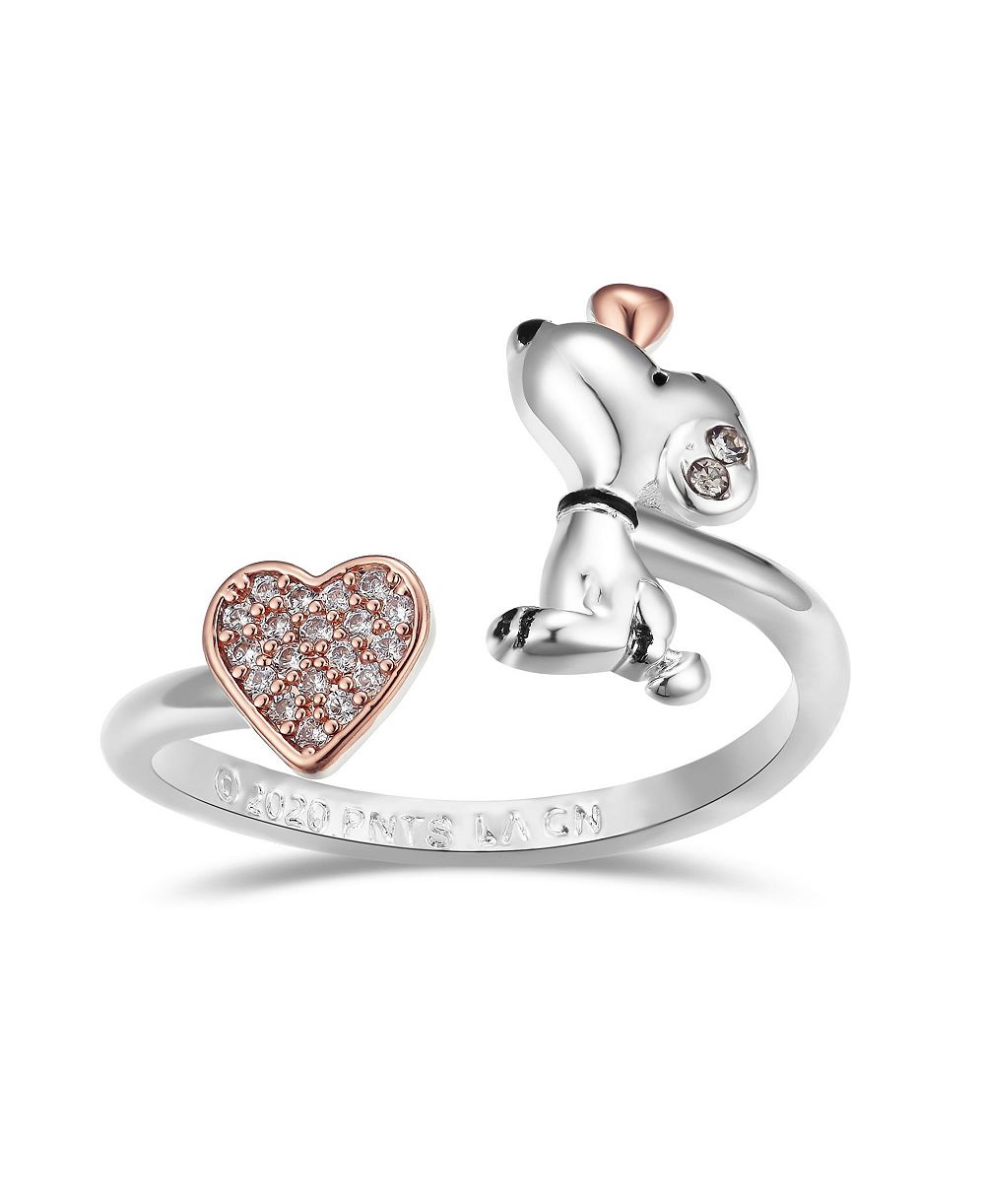 Кольцо Peanuts Snoopy and Pave Crystal Heart Bypass Ring