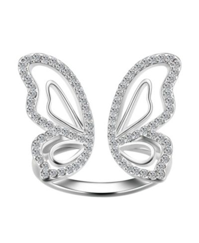 Unwritten Crystal Open Butterfly Ring in Silver Plate or Gold Flash Plate