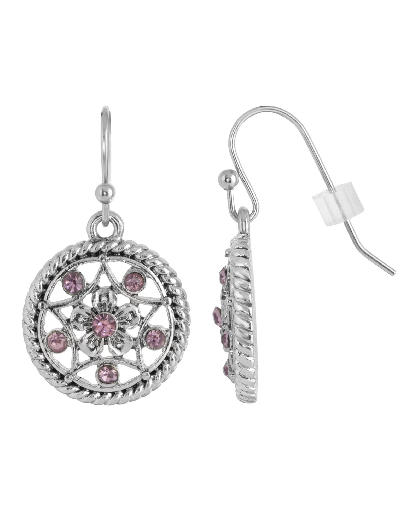 Серьги-подвески 2028 Silver-Tone с аметистом