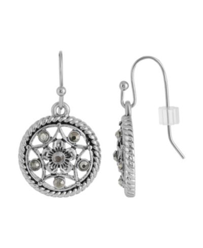 2028 Silver-Tone Hematite Round Drop Earrings