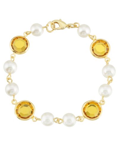 Браслет 2028 Gold-Tone с имитацией жемчуга и желтыми звеньями