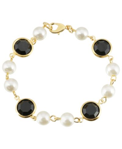 Браслет 2028 Gold-Tone Imitation Pearl с черными звеньями