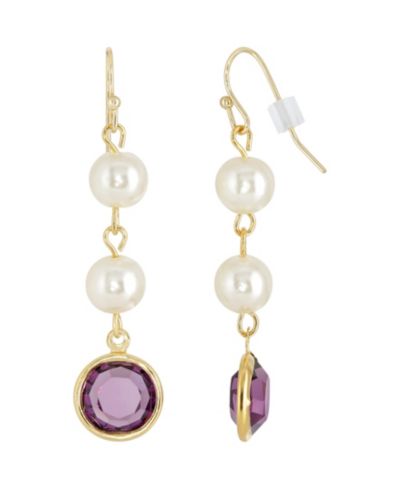 Серьги 2028 Gold-Tone Imitation Pearl with Purple Channels Drop