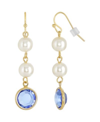 Серьги-подвески 2028 Gold-Tone Imitation Pearl с синими вставками