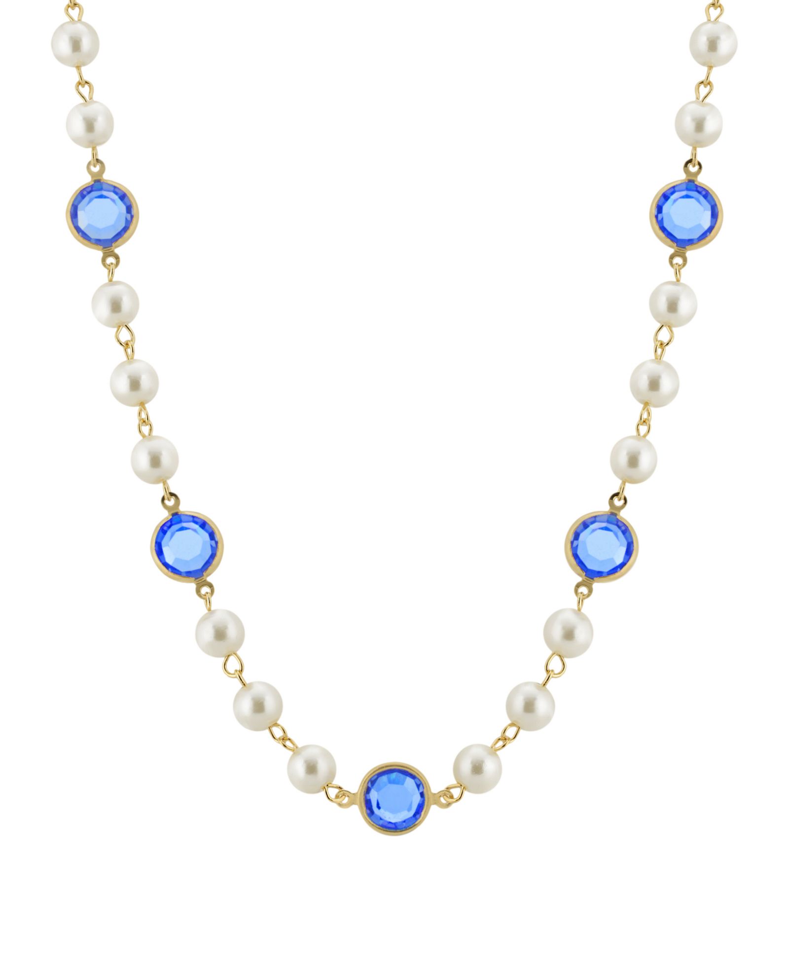 2028 Gold-Tone Imitation Pearl with Blue Channels 16" Adjustable Necklace