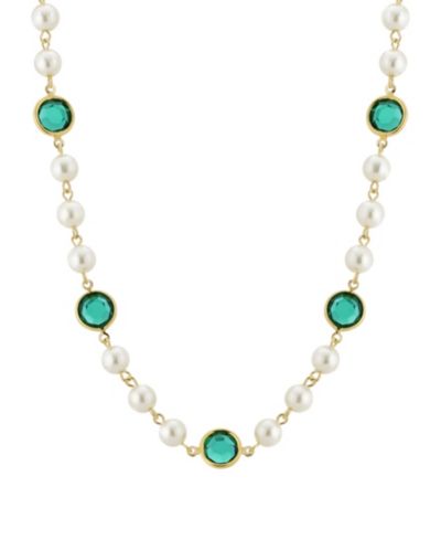 2028 Gold-Tone Imitation Pearl with Dark Green Channels 16" Adjustable Necklace