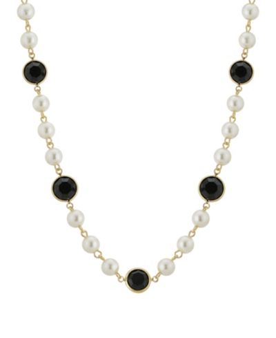 2028 Gold-Tone Imitation Pearl with Black Channels 16" Adjustable Necklace