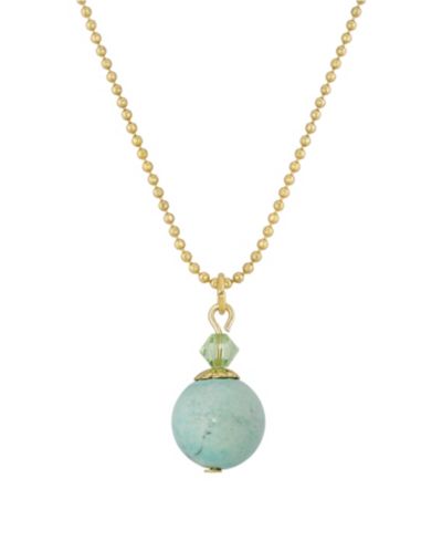 2028 Gold-Tone Semi Precious Turquoise Round Beaded Drop 18" Necklace