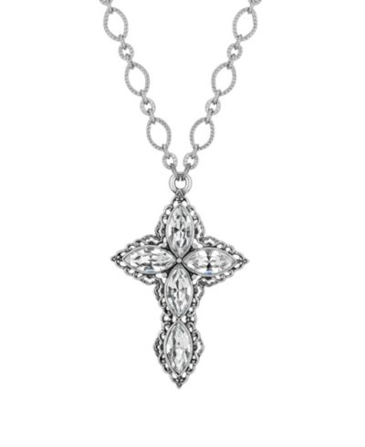 Ожерелье 2028 Pewter Crystal Diamond Shaped Stones Cross 24"