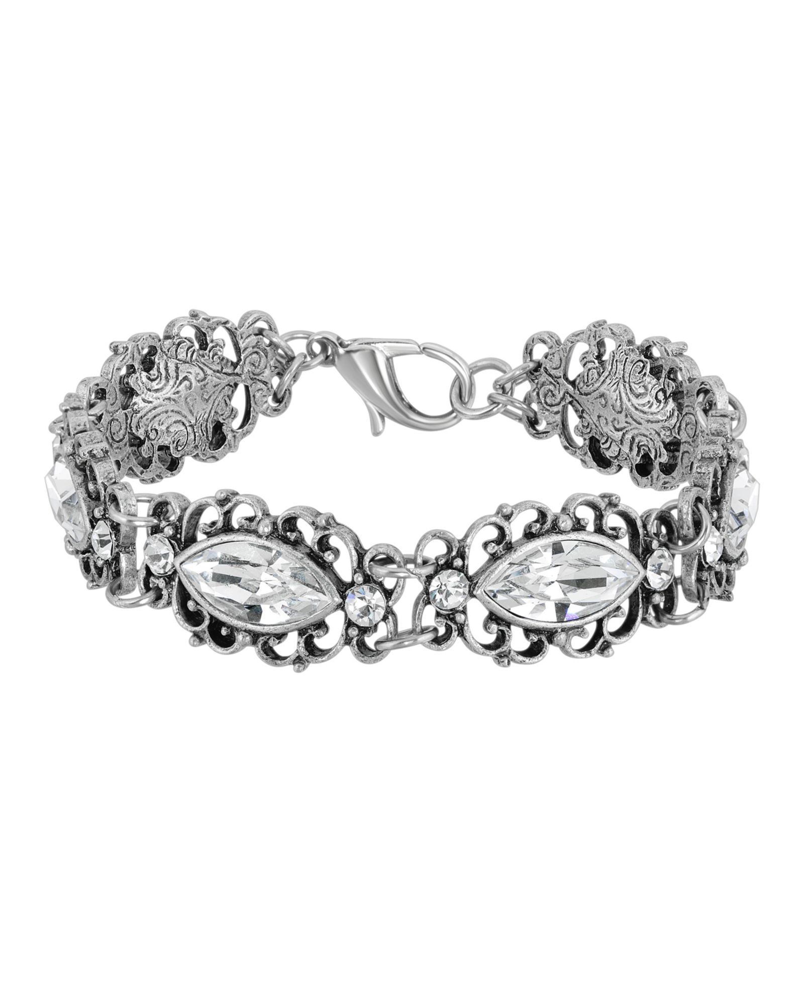 2028 Silver-Tone Diamond Shaped Crystal Link Bracelet