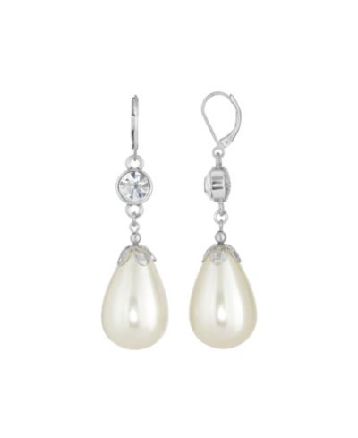 2028 серьги Drop Earring Silver-Tone Crystal Large Imitation Pearl Pear Shape