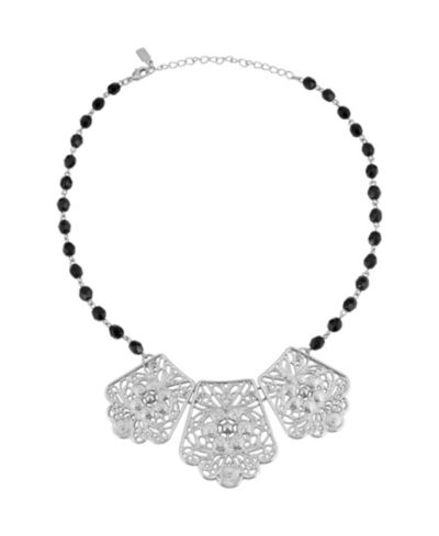 Ожерелье 2028 Silver-Tone Black beaded Chain Metal Collar, 16"