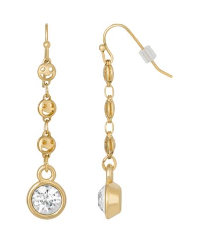 Серьги 2028 Gold-Tone Happy Face Chain Crystal Linear Drop