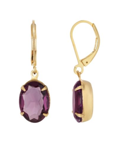 Серьги-подвески 2028 Gold-Tone Purple Oval Drop