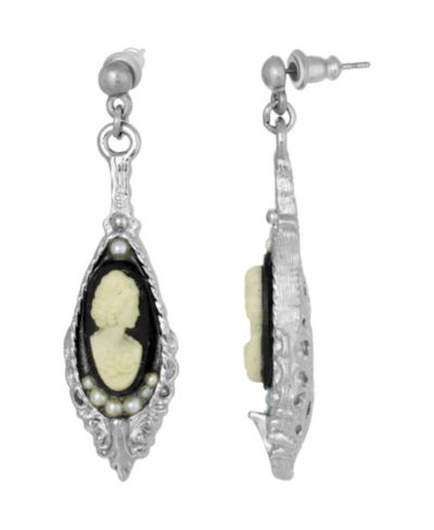 Серьги 2028 Silver-Tone Black and White Cameo Drop, серебристые