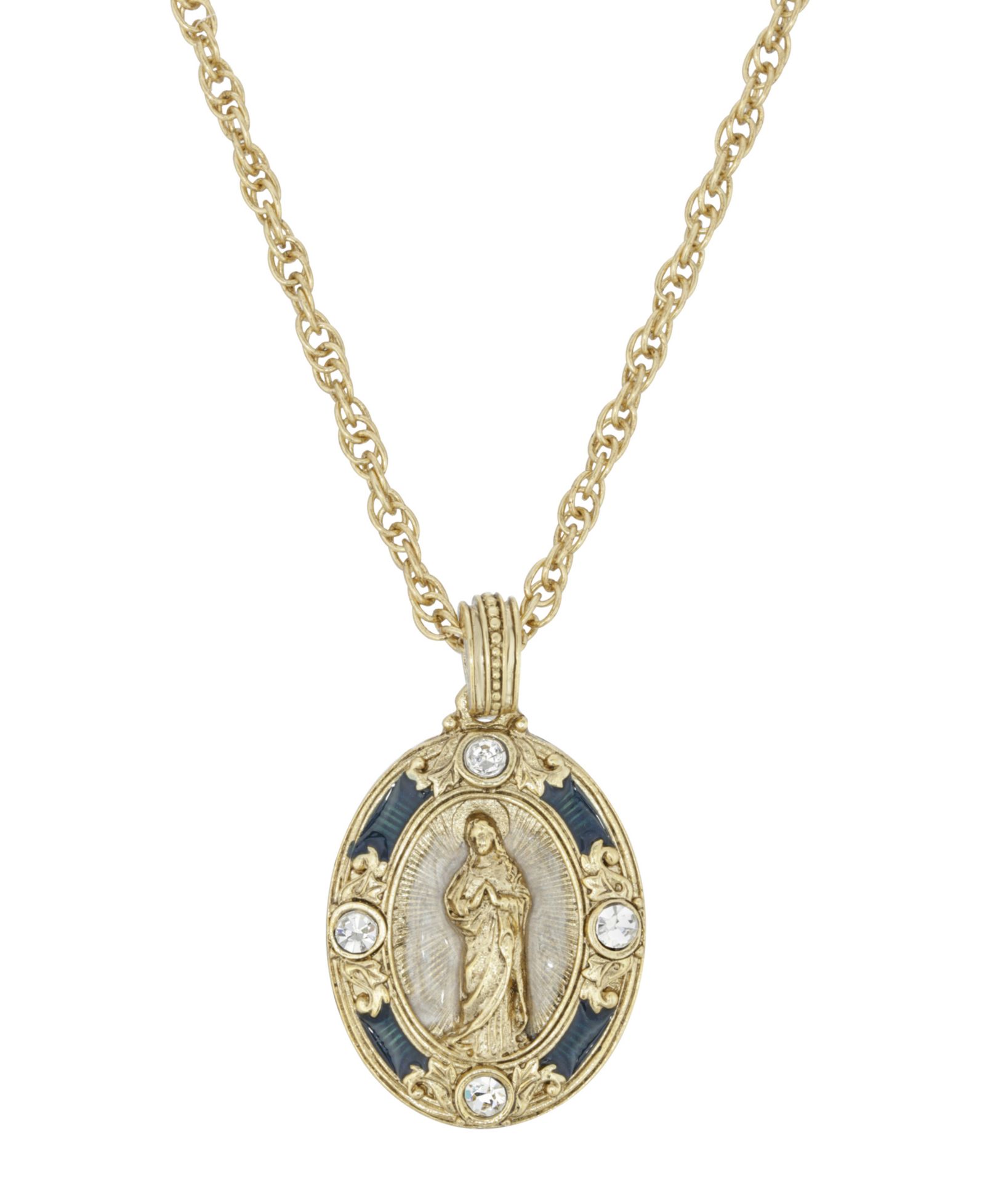 Подвеска Symbols of Faith 14K Gold-Dipped Crystal Blue Enamel Virgin Mary 18" Necklace