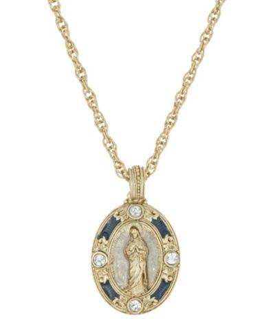 Подвеска Symbols of Faith 14K Gold-Dipped Crystal Blue Enamel Virgin Mary 18" Necklace