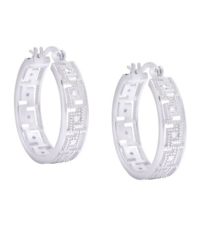 Серьги-кольца Macy's Diamond Accent Silver-plated Greek Key