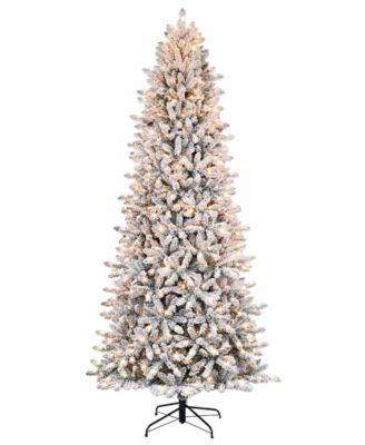 Puleo 9FT Pre-Lit Slim Flocked Franklin Fir Artificial Christmas Tree