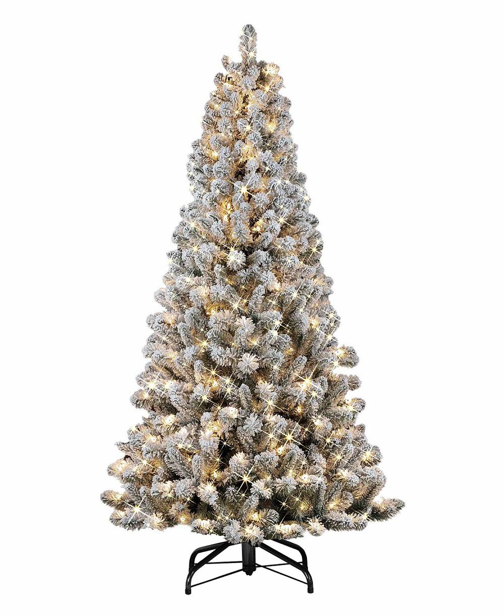 Puleo 6.5FT Pre-Lit Flocked Vancouver Pine Artificial Christmas Tree