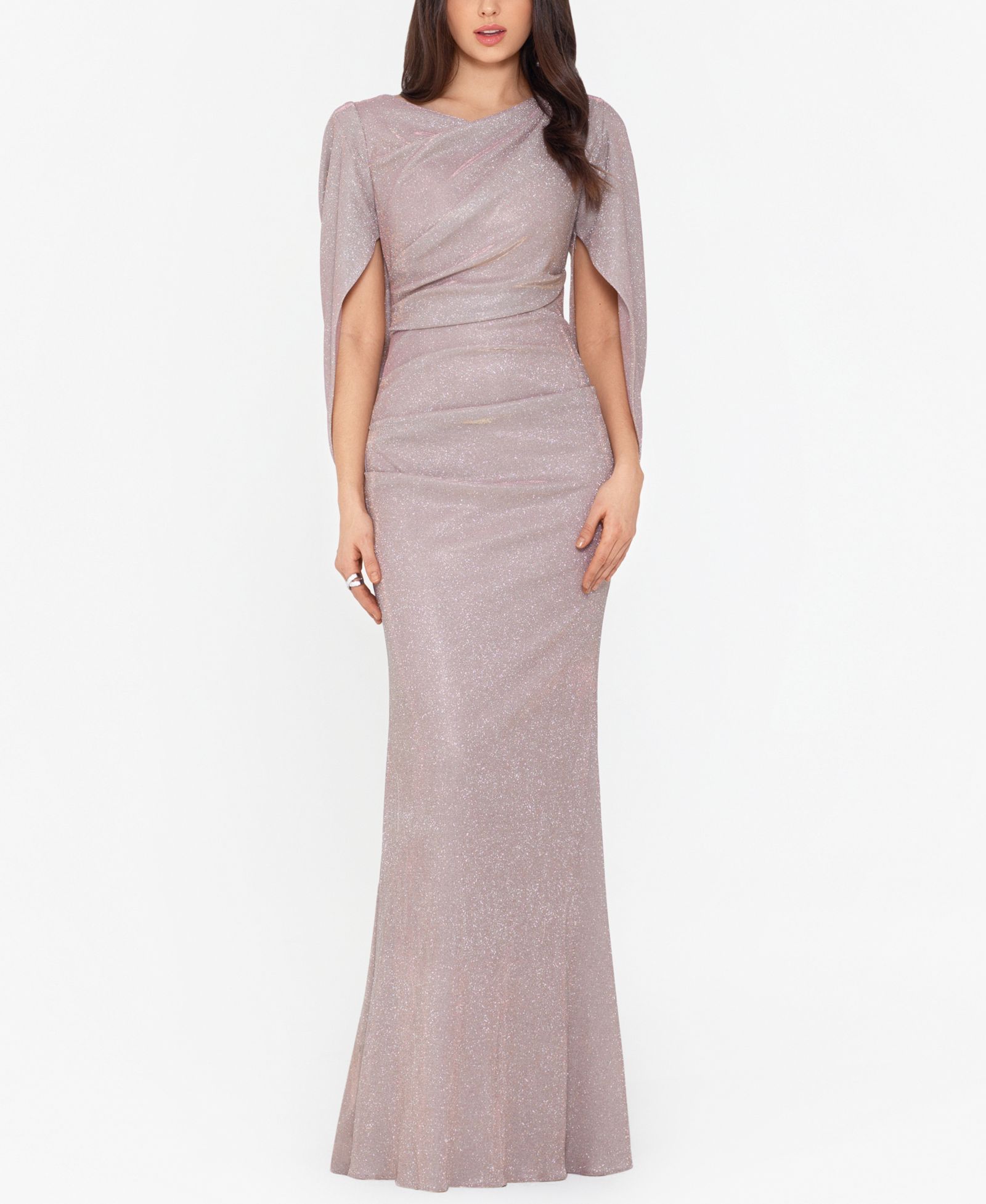 Женское вечернее платье Betsy & Adam Glitter Drape-Back Cape Gown