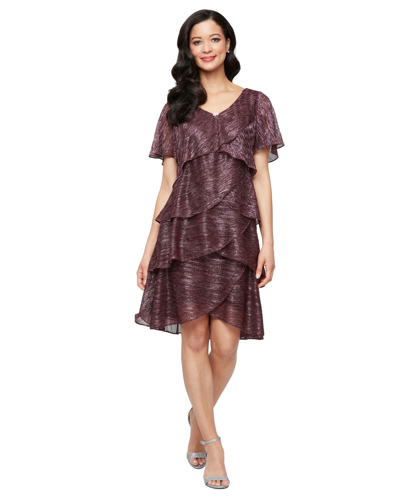 SL Fashions Women's Tiered Shimmer Shift Dress