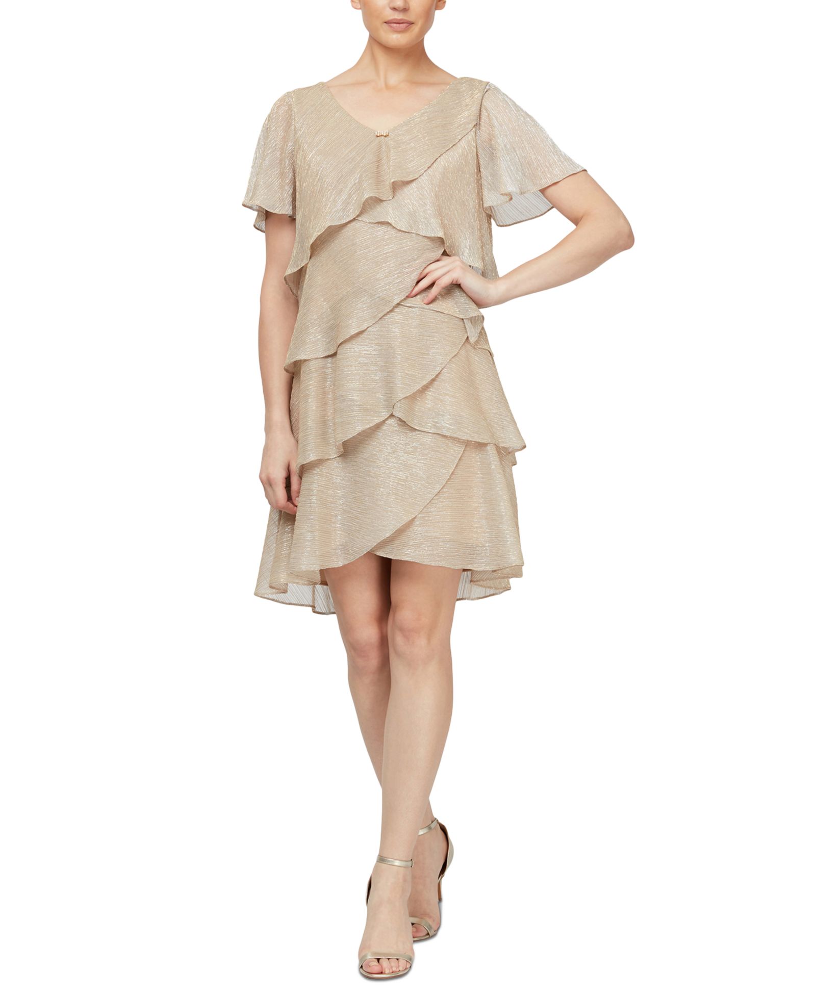 Женское платье SL Fashions Tiered Shimmer Shift