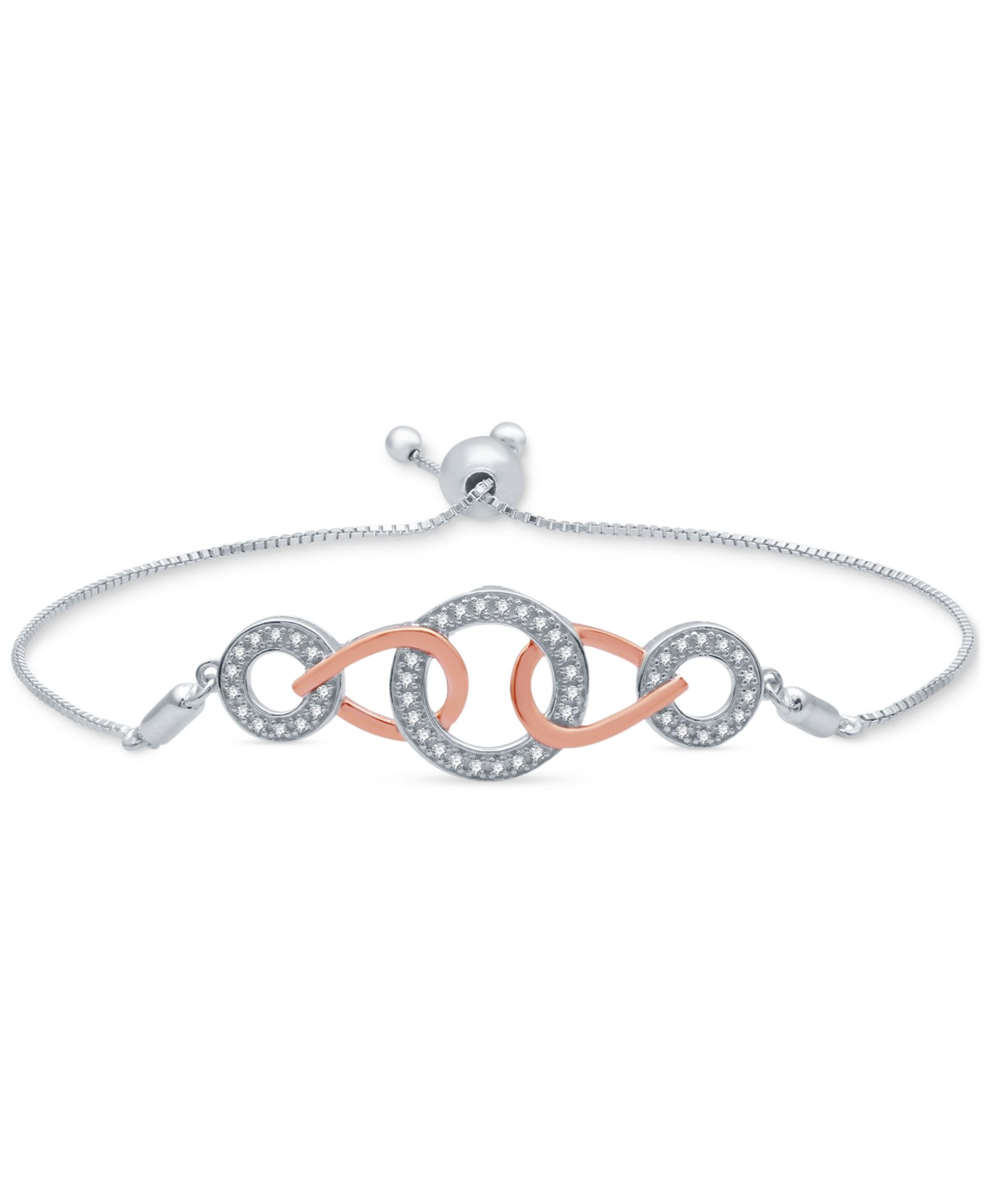 Браслет-боло с бриллиантами Diamond Interlocking Link (1/6 ct. t.w.) из стерлингового серебра и 14k Rose Gold-Plate