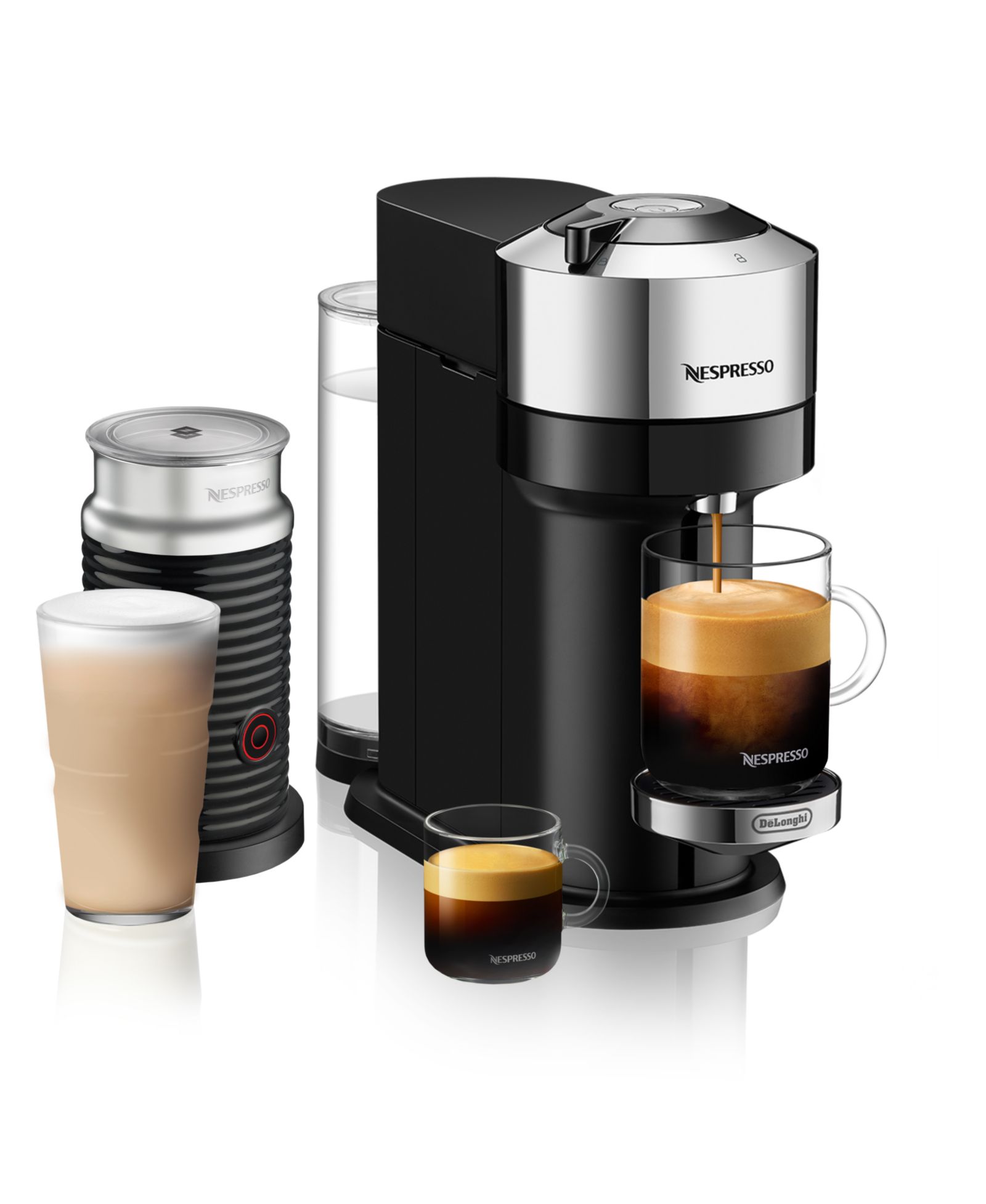 Кофемашина Nespresso Vertuo Next Deluxe De'Longhi, хром с капучинатором Aeroccino