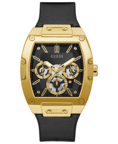 Мужские часы GUESS Black Leather & Silicone Flex Strap, 43mm