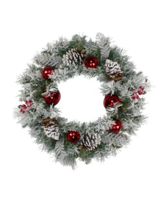 Искусственное рождественское венкообразное украшение Northlight Flocked Pine with Ornaments and Berries