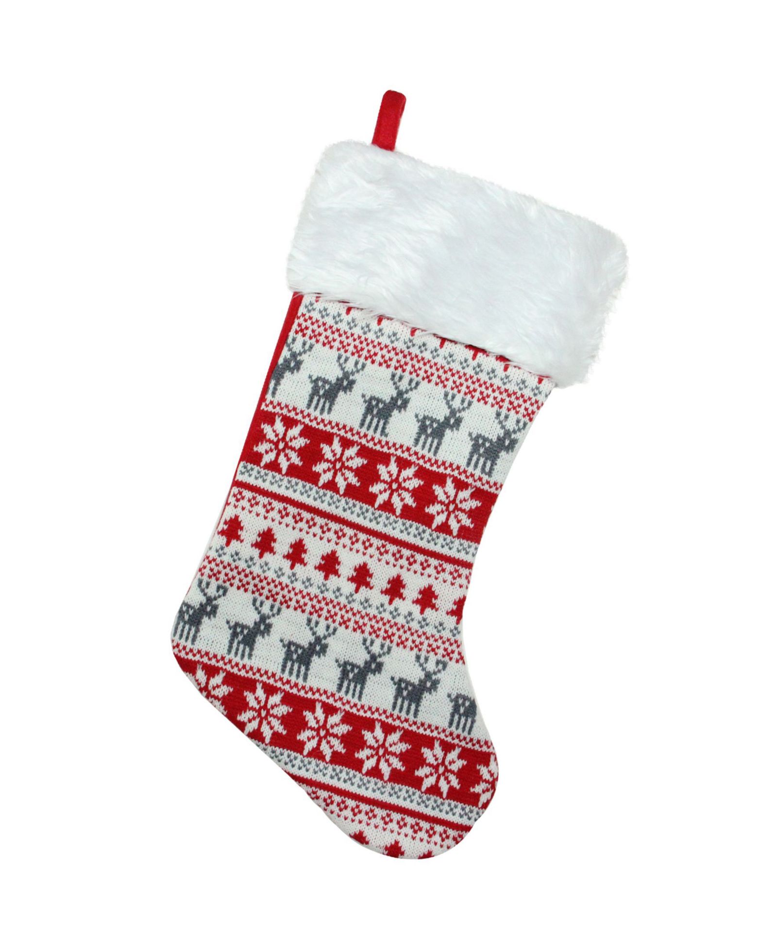 Рождественский носок Northlight Tree Deer and Snowflake Knit с мехом
