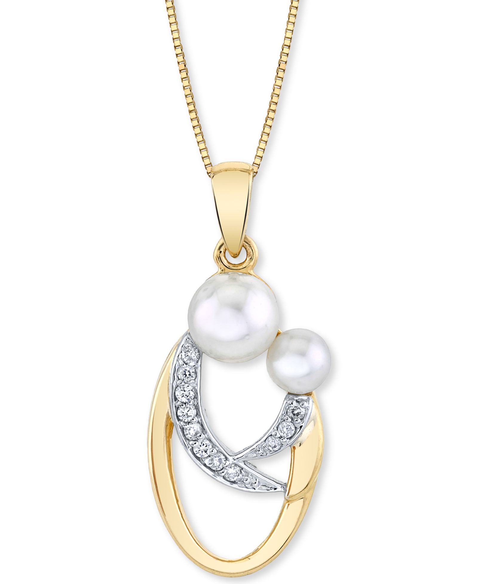 Подвеска Mother and Child с культивированным речным жемчугом (4 & 6mm) и бриллиантом (1/20 ct. t.w.), 18" в 14k Gold