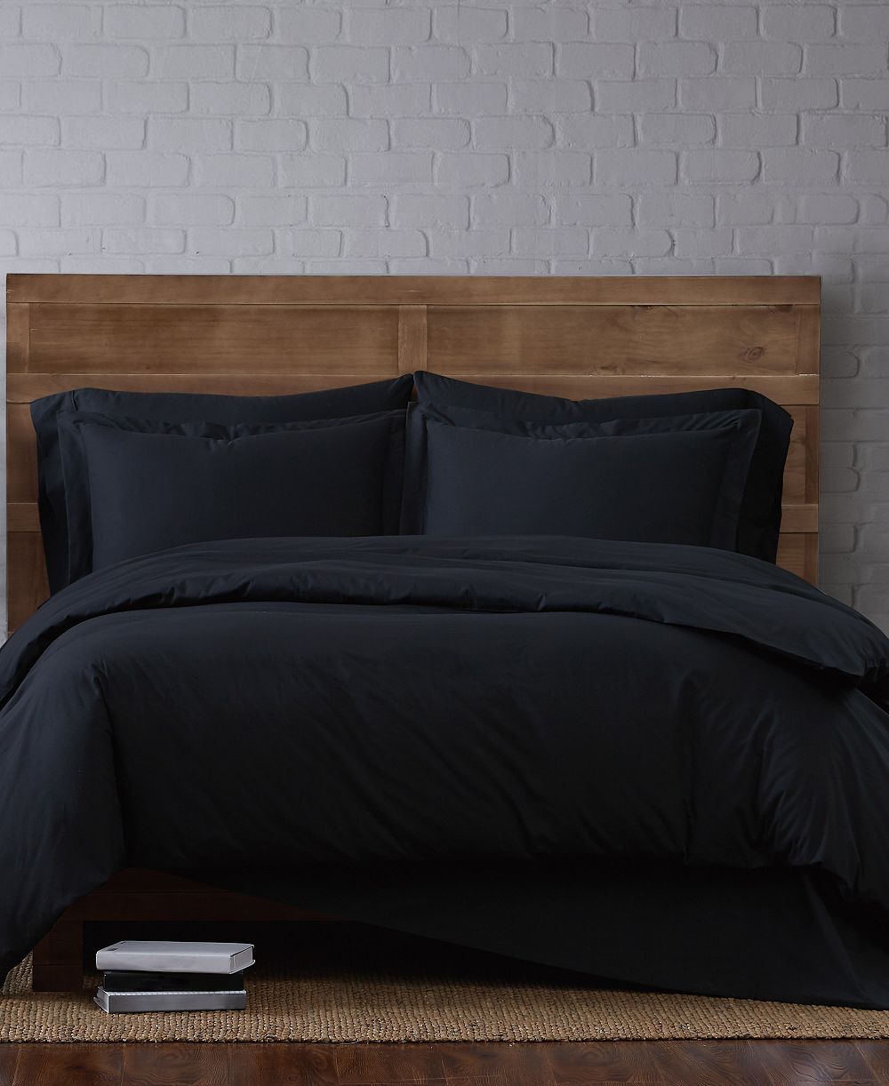Brooklyn Loom Solid Cotton Percale 3-Pc. Duvet Cover Set, Full/Queen