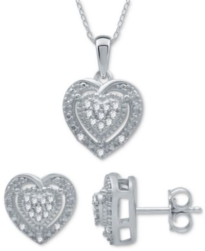 Набор из 2 шт: кулон Diamond Heart Cluster и подходящие серьги-гвоздики в серебряном покрытии