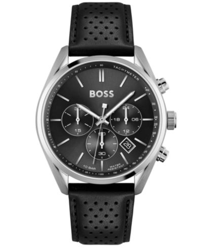 HUGO BOSS Мужские часы Chronograph Champion с черным кожаным ремешком 44mm