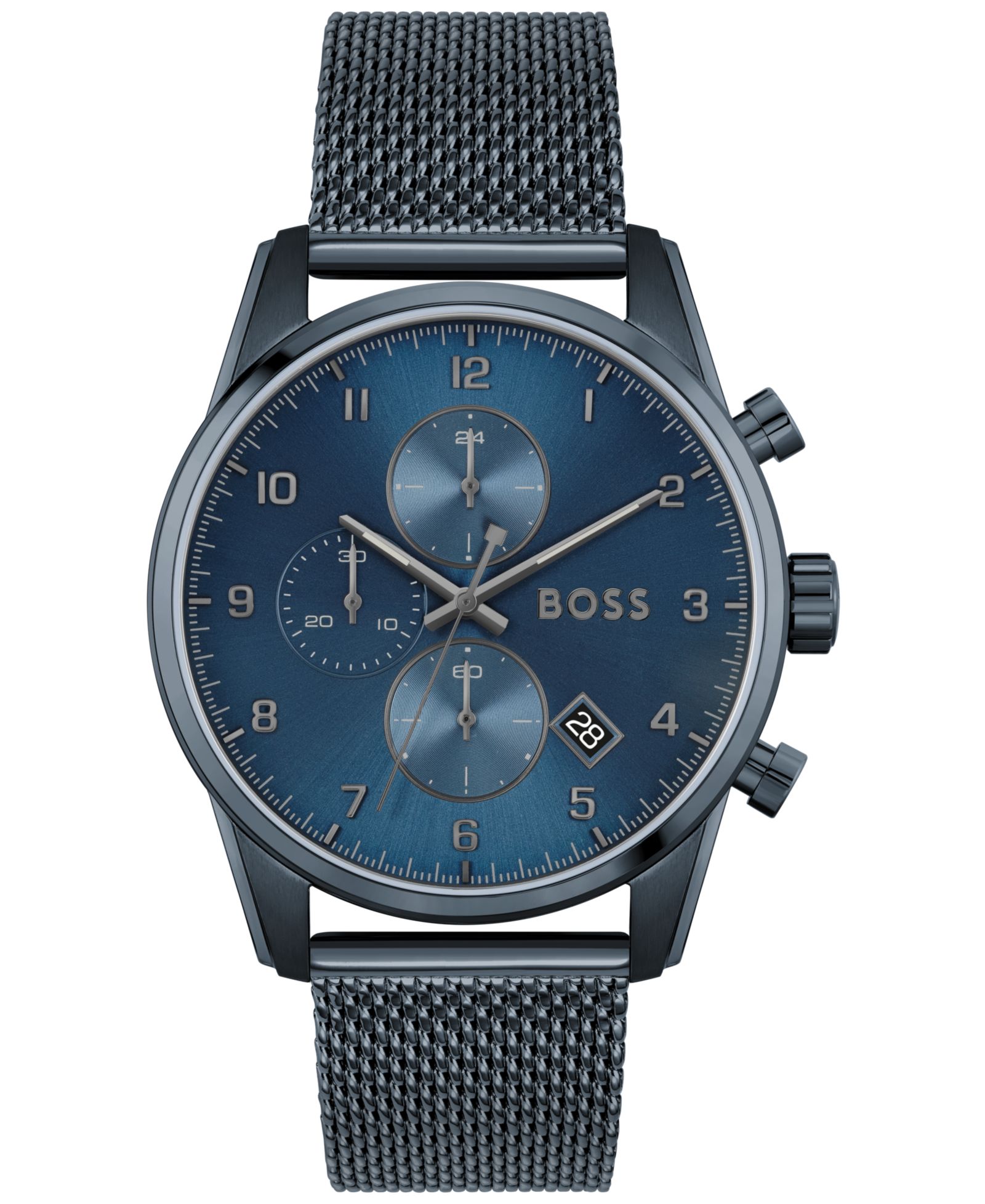 Часы Hugo Boss Men's Chronograph Skymaster Blue Ion-Plated Mesh Steel Bracelet 44mm