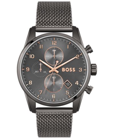 Мужские часы HUGO BOSS Skymaster Chronograph с серым стальным браслетом 44mm
