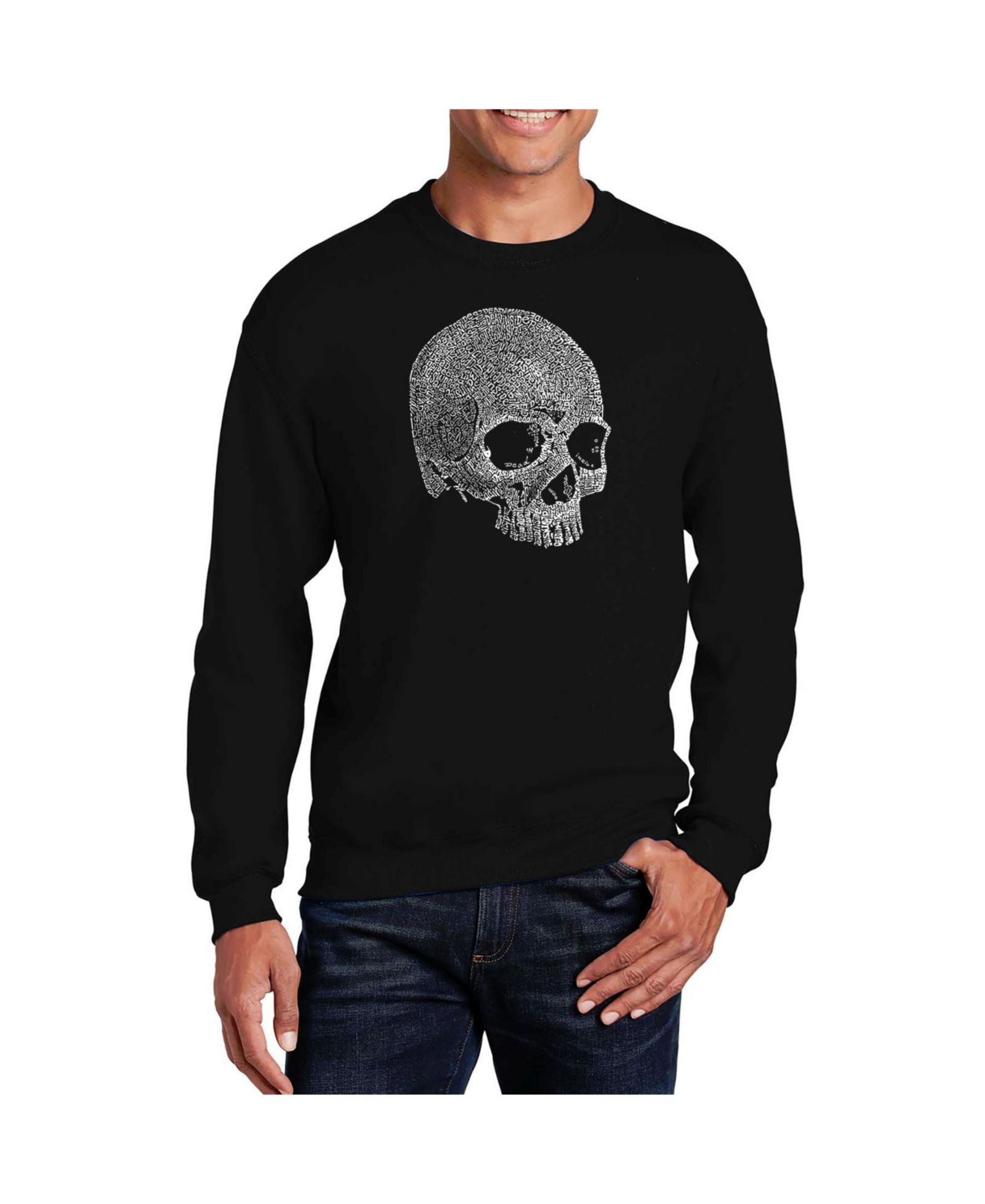 LA Pop Art Men's Word Art Dead Inside Skull Crewneck Sweatshirt