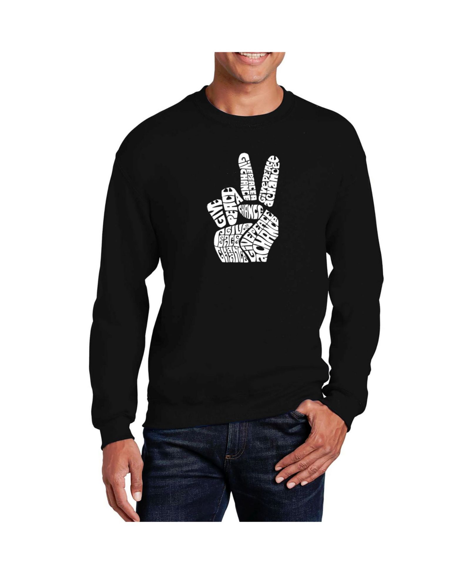 Мужской свитшот LA Pop Art Word Art Peace Fingers с круглым вырезом
