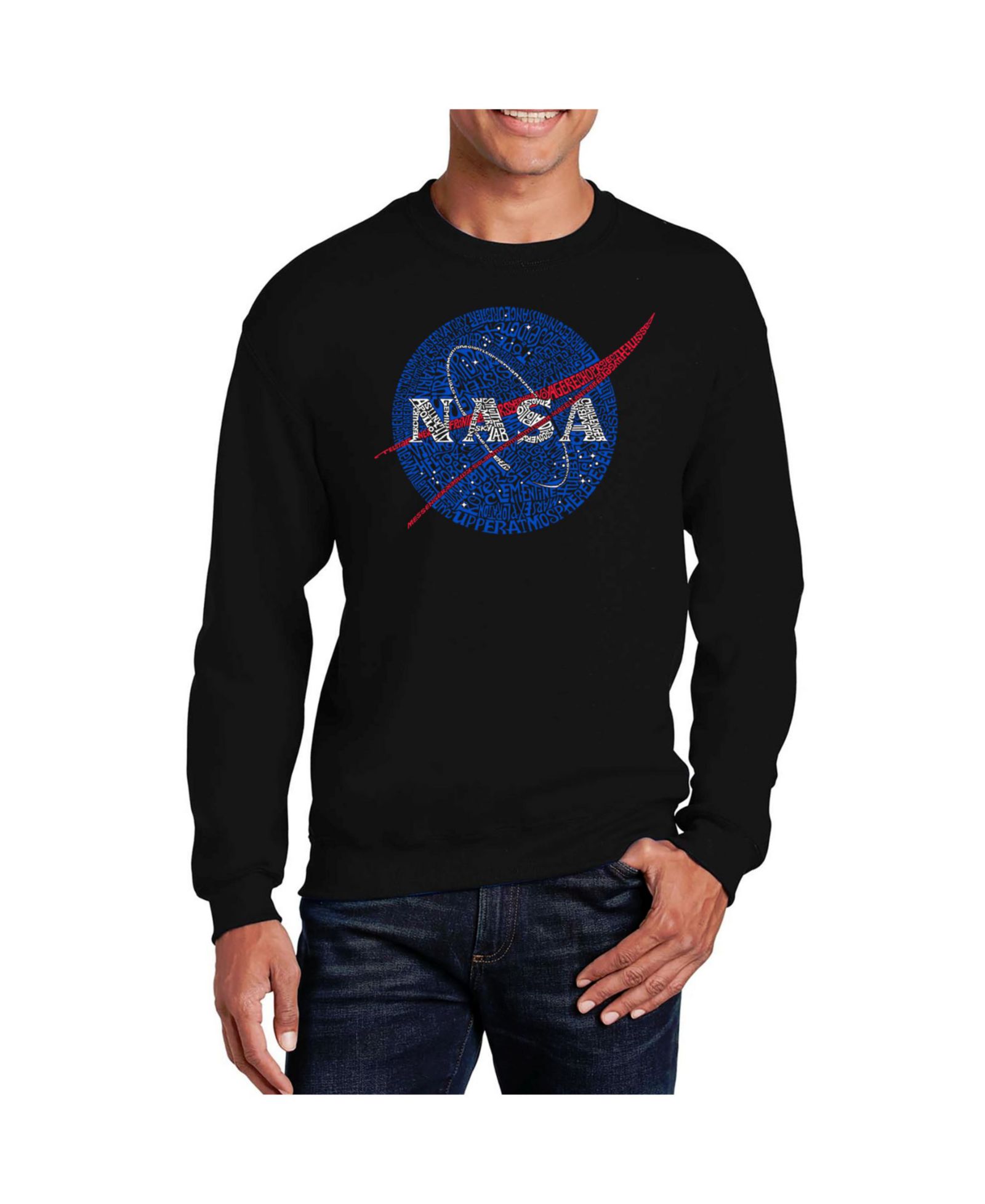 LA Pop Art Men's Word Art NASA's Most Notable Missions Crewneck Sweatshirt