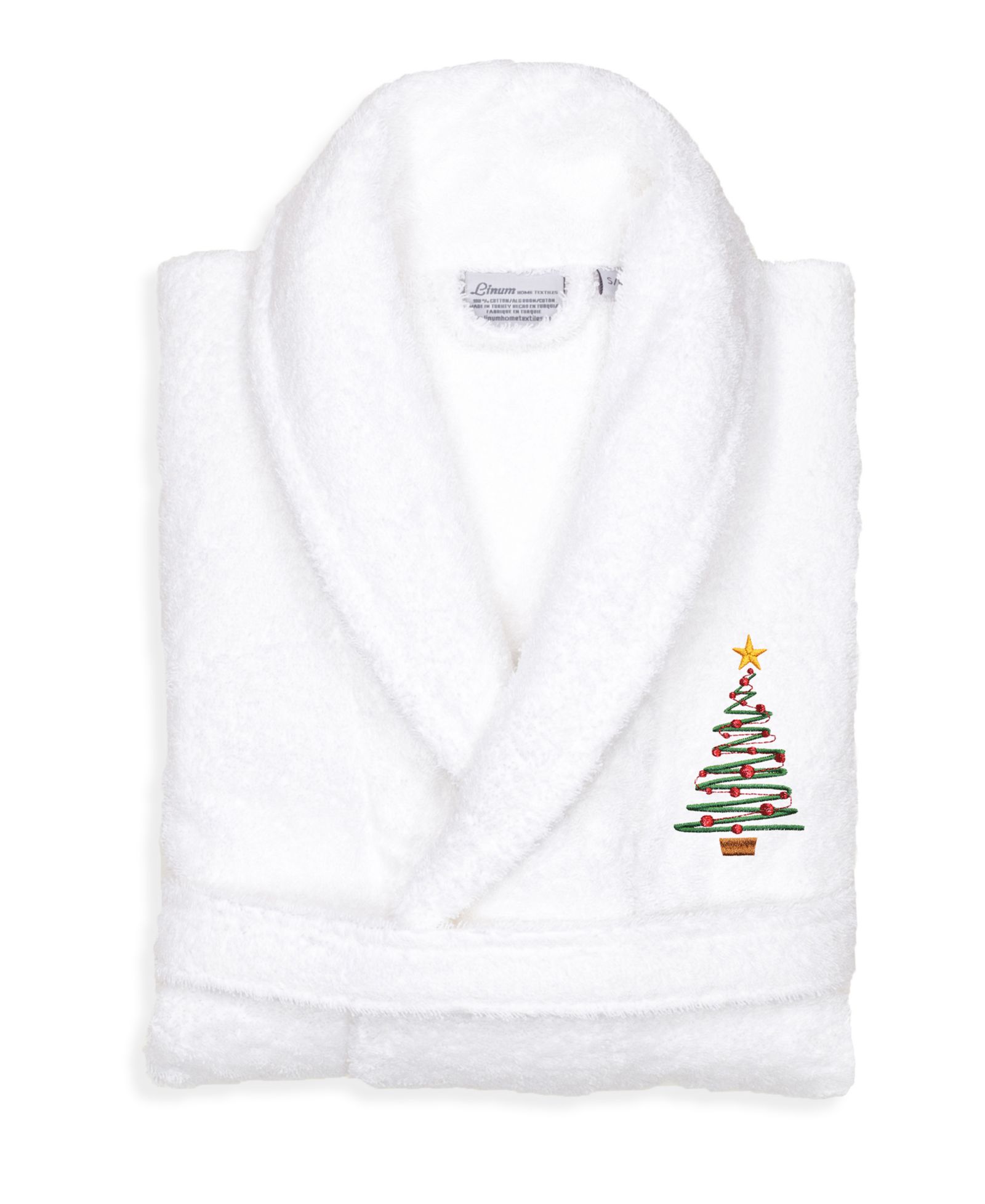 Linum Home Christmas Tree Design Embroidered Terry Bathrobe